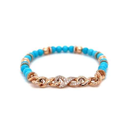 18k Rose Gold Infinity Link - Turquoise Beads & Diamonds