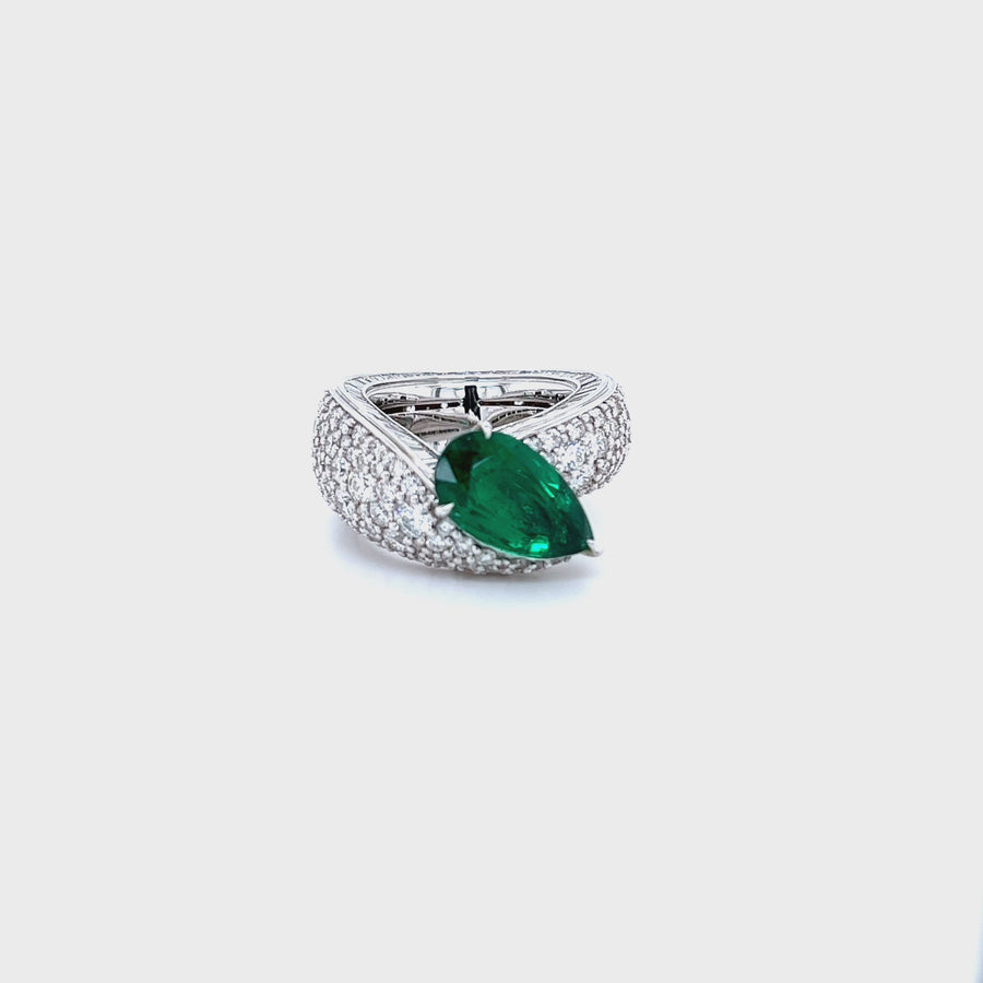 Pear Shape Emerald & Diamond Ring