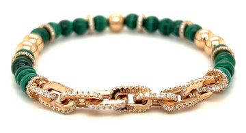 18k Rose Gold - Malachite Beads & Diamonds