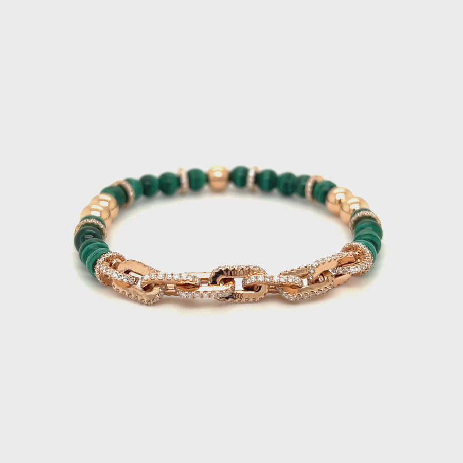 18k Rose Gold - Malachite Beads & Diamonds