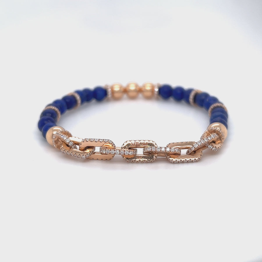 18k Rose Gold - Lapiz Beads & Diamonds